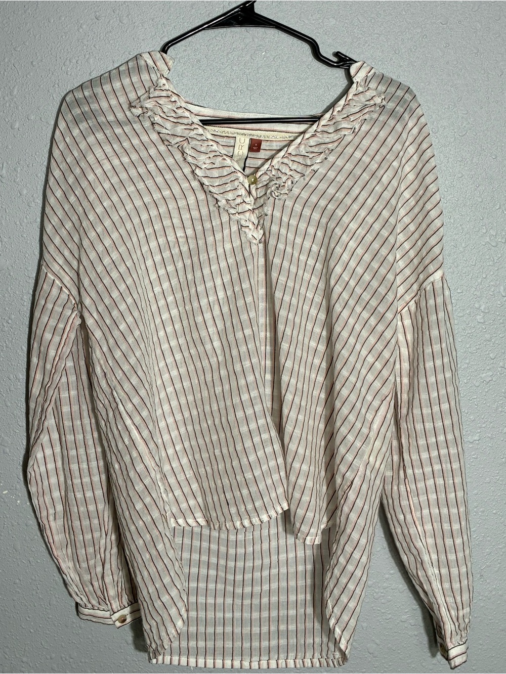 Pilcro Anthropologie Brianna ruffle boho stripe peasant sleeve blouse size small